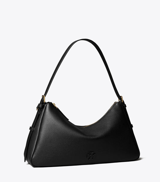 Tory Burch Leather Zip Top Shoulder Bag - Black