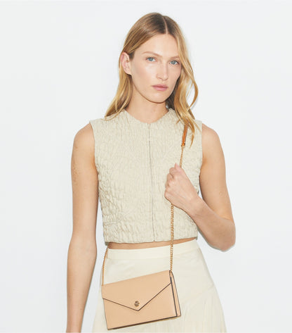 Tory Burch Pebble Envelope Chain Wallet - Biscotti