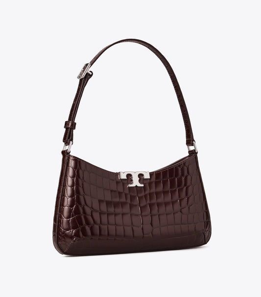 Tory Burch Eleanor Croc-Embossed Slim Shoulder Bag - Deep Burgundy