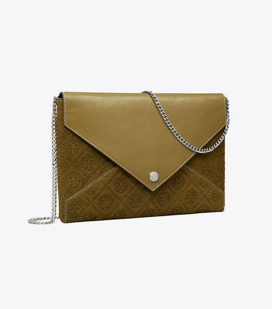 Tory Burch T Monogram Suede Envelope Chain Pouch - Deep Olive