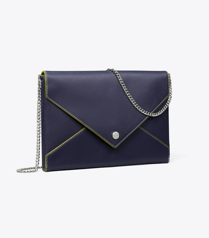 Tory Burch Smooth Leather Envelope Chain Pouch - Midnight