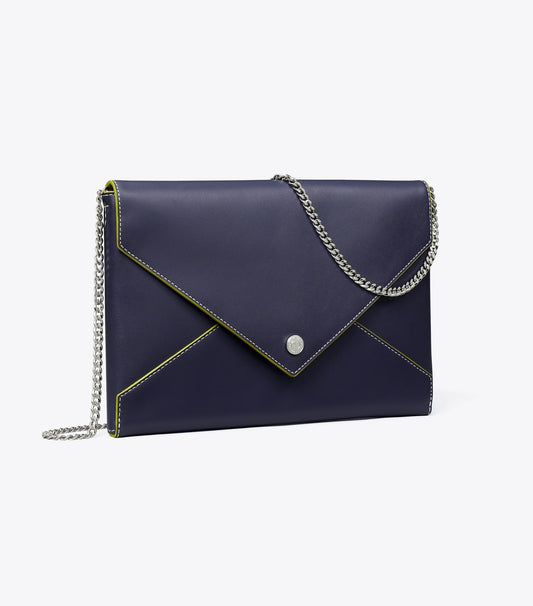 Tory Burch Smooth Leather Envelope Chain Pouch - Midnight