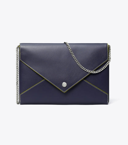Tory Burch Smooth Leather Envelope Chain Pouch - Midnight