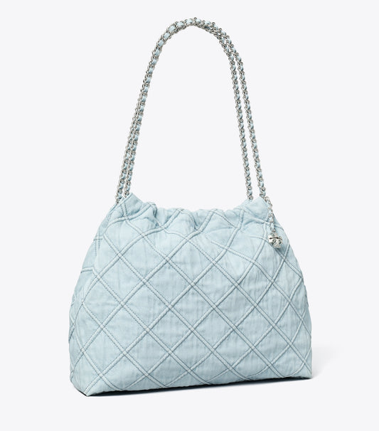Tory Burch Fleming Soft Denim Hobo Bag - Seltzer