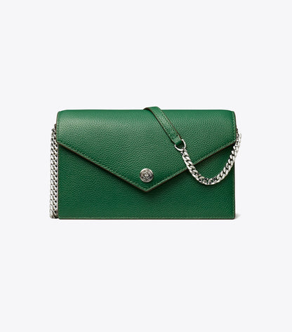 Tory Burch Pebble Envelope Chain Wallet - Dark Kale