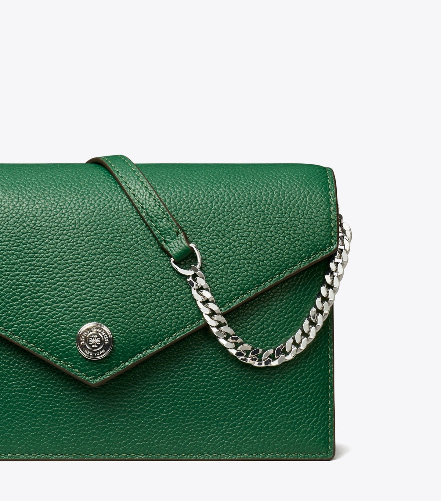 Tory Burch Pebble Envelope Chain Wallet - Dark Kale