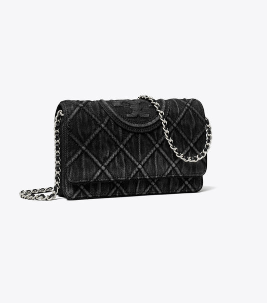 Tory Burch Fleming Denim Chain Crossbody - Black
