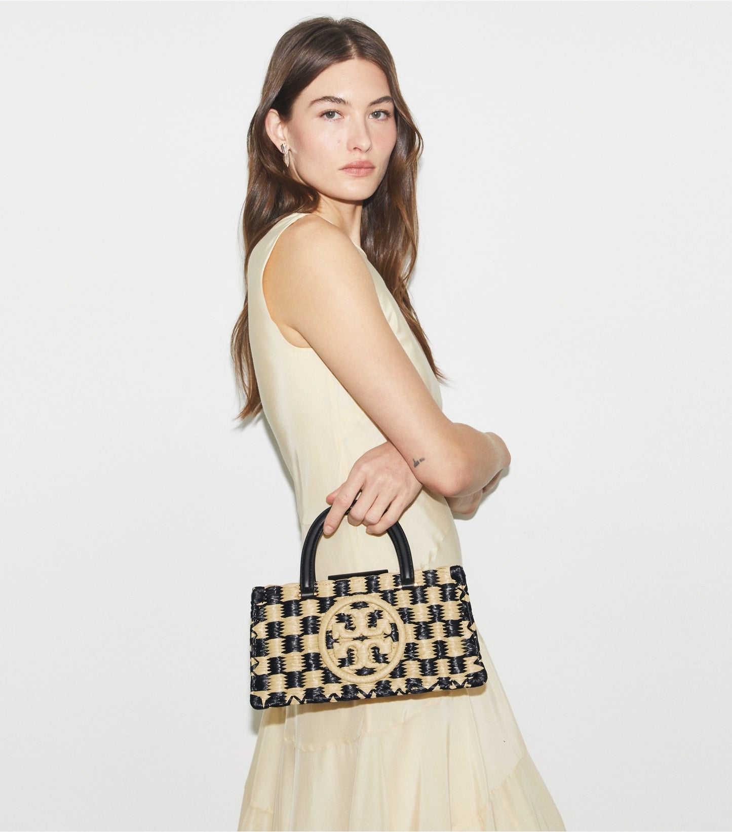 Tory Burch Ella Hand-Crocheted East-West Tote - Black / Natural