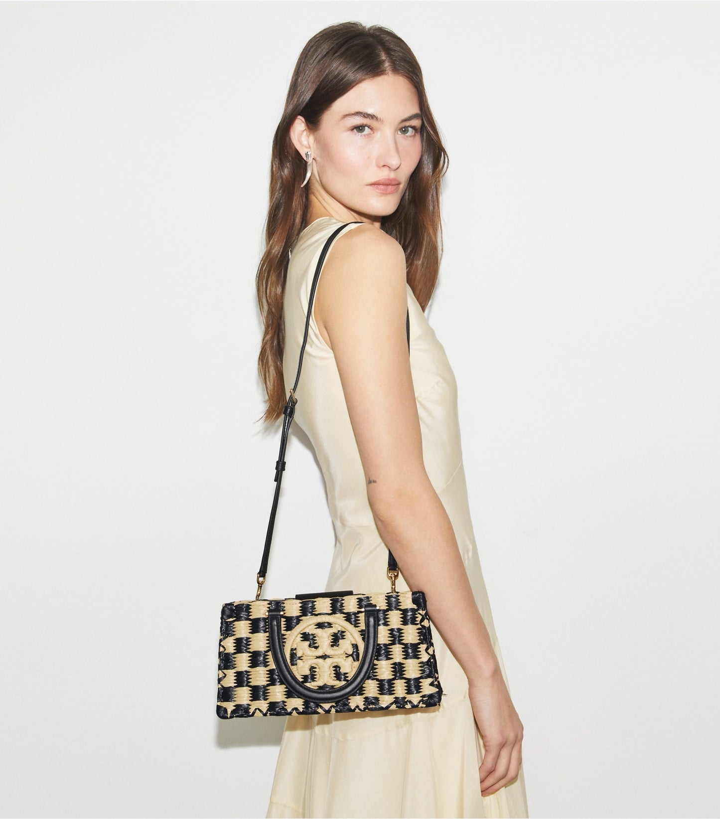 Tory Burch Ella Hand-Crocheted East-West Tote - Black / Natural
