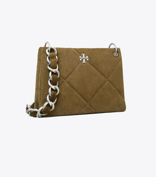 Tory Burch Small Kira Diamond Quilt Suede Shoulder Bag - Deep Olive