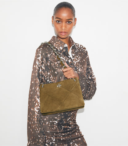 Tory Burch Small Kira Diamond Quilt Suede Shoulder Bag - Deep Olive