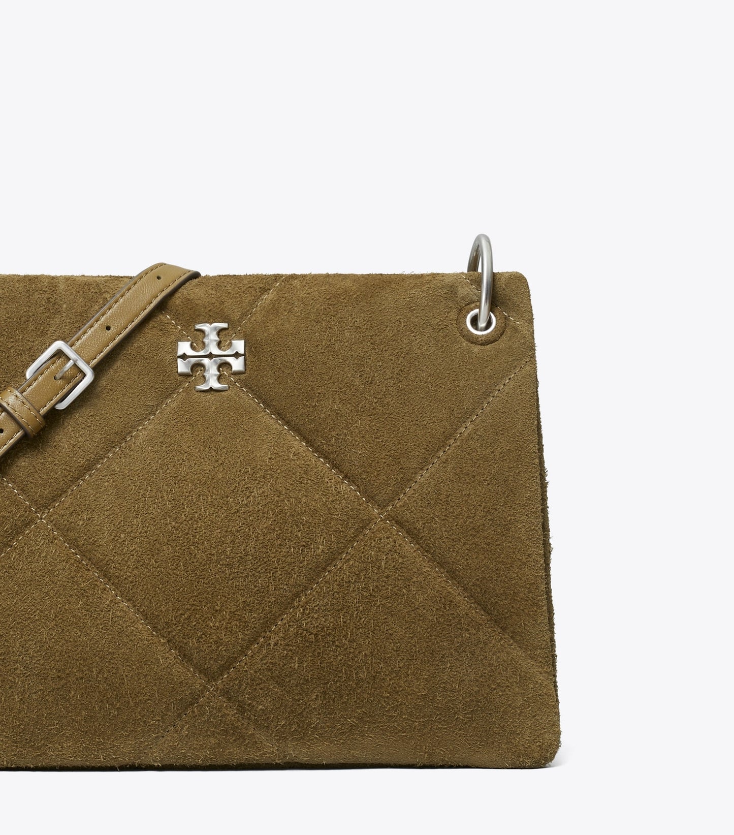 Tory Burch Small Kira Diamond Quilt Suede Shoulder Bag - Deep Olive