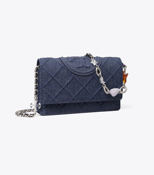 Tory Burch Fleming Denim Charm Chain Crossbody - Blue