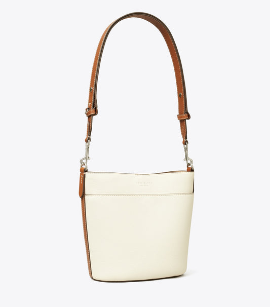 Tory Burch Leather Colorblock Bucket Bag - Ivory