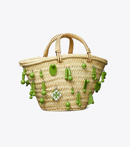 Tory Burch Small Raffia Embroidered Tote - Wild Leaves