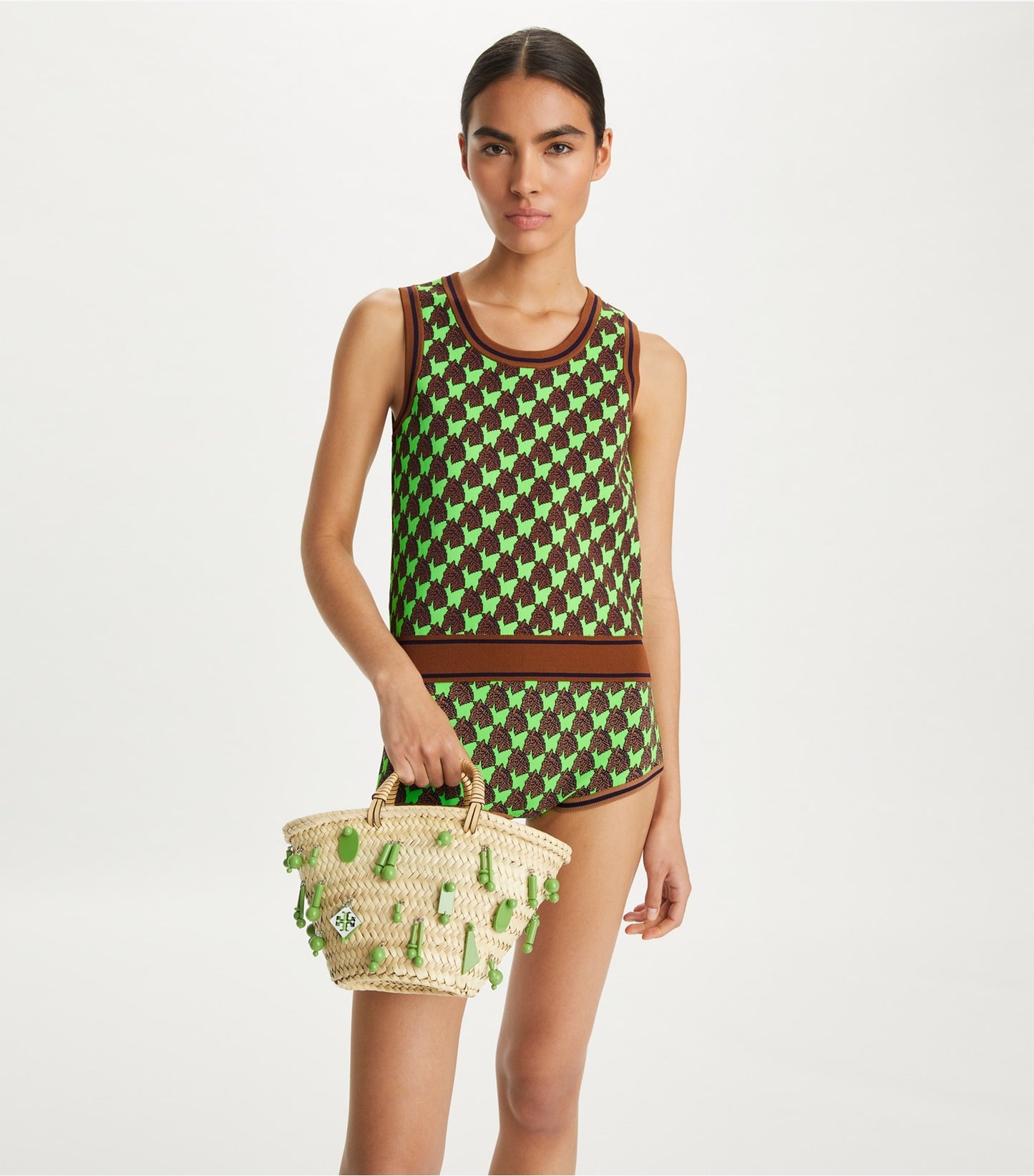 Tory Burch Small Raffia Embroidered Tote - Wild Leaves