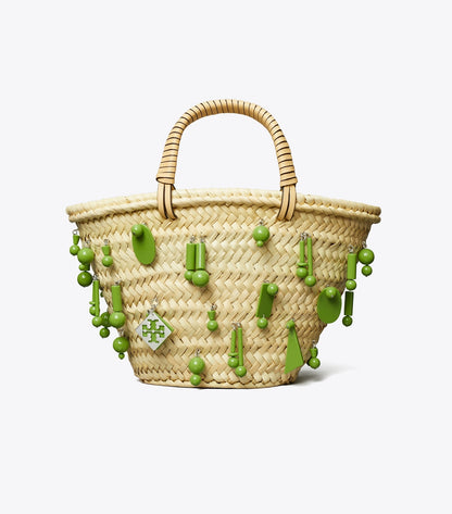 Tory Burch Small Raffia Embroidered Tote - Wild Leaves