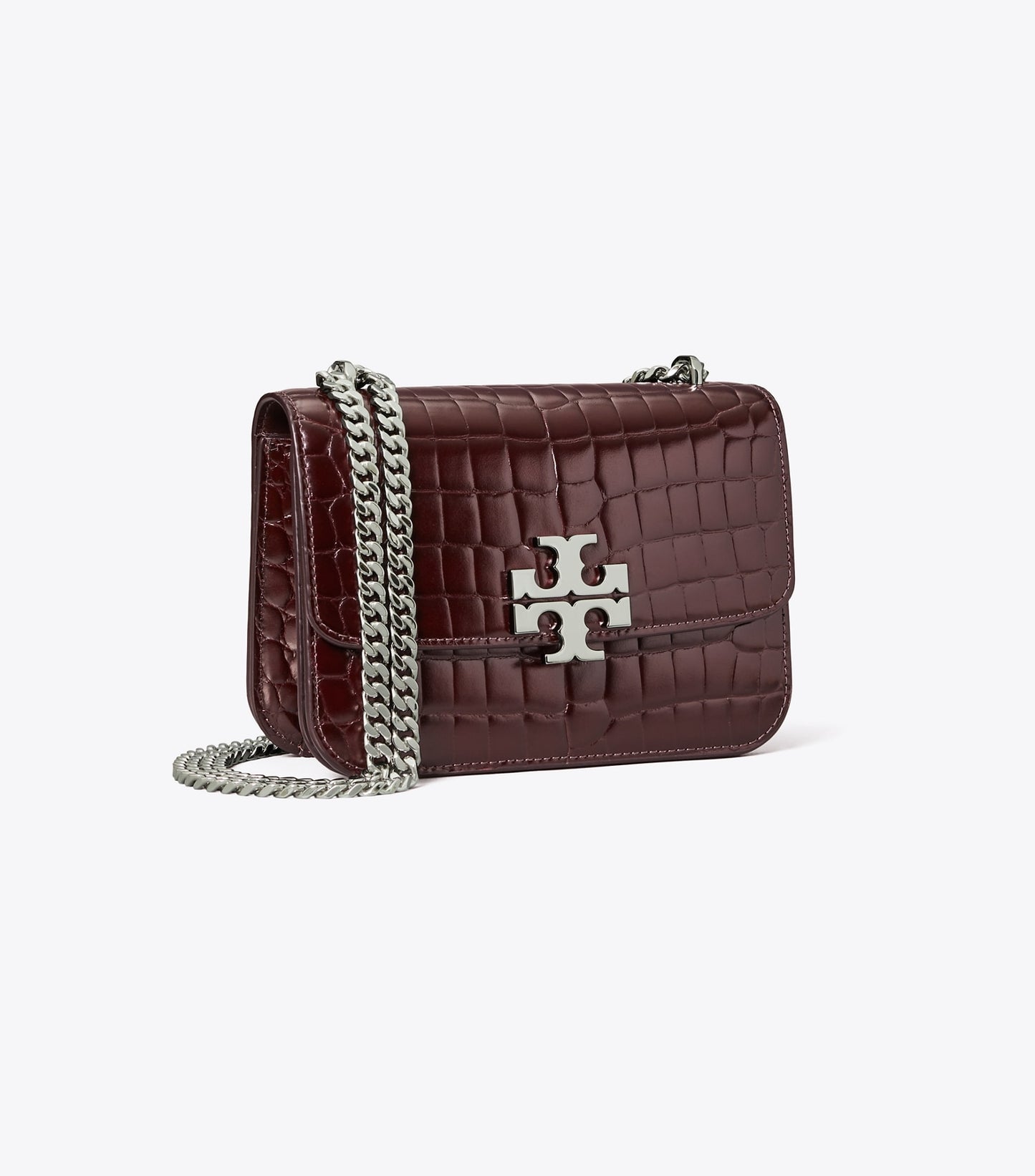 Tory Burch Small Eleanor Croc-Embossed Shoulder Bag - Deep Burgundy