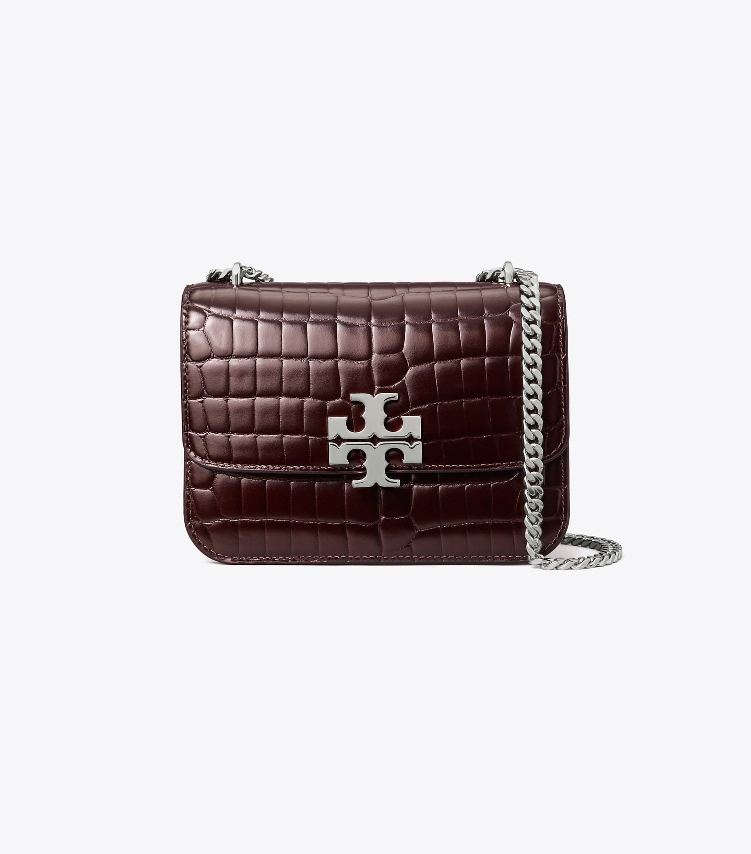 Tory Burch Small Eleanor Croc-Embossed Shoulder Bag - Deep Burgundy