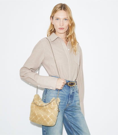 Tory Burch Mini Fleming Shearling Hobo Bag - Ivory