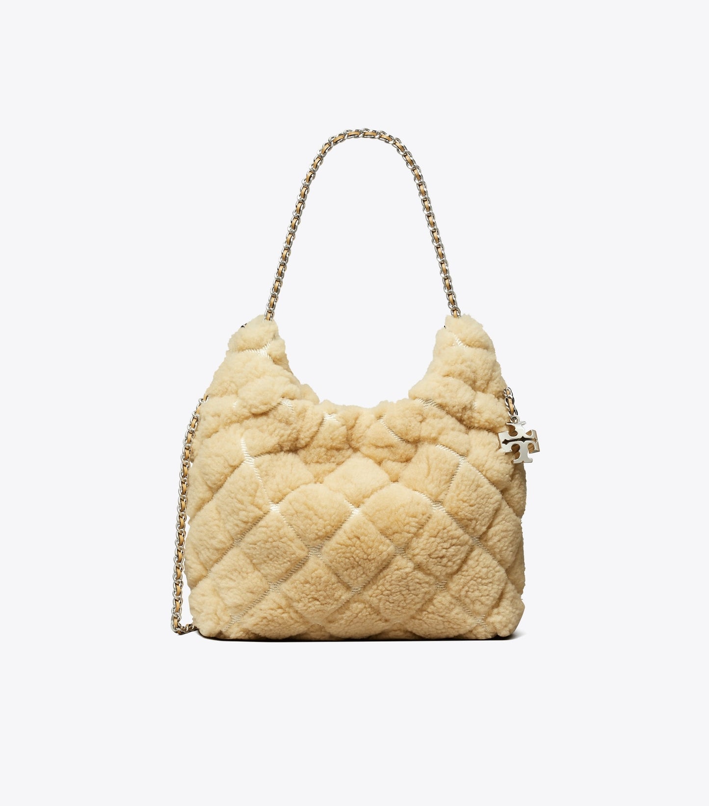 Tory Burch Mini Fleming Shearling Hobo Bag - Ivory