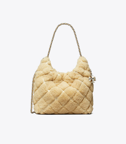 Tory Burch Mini Fleming Shearling Hobo Bag - Ivory