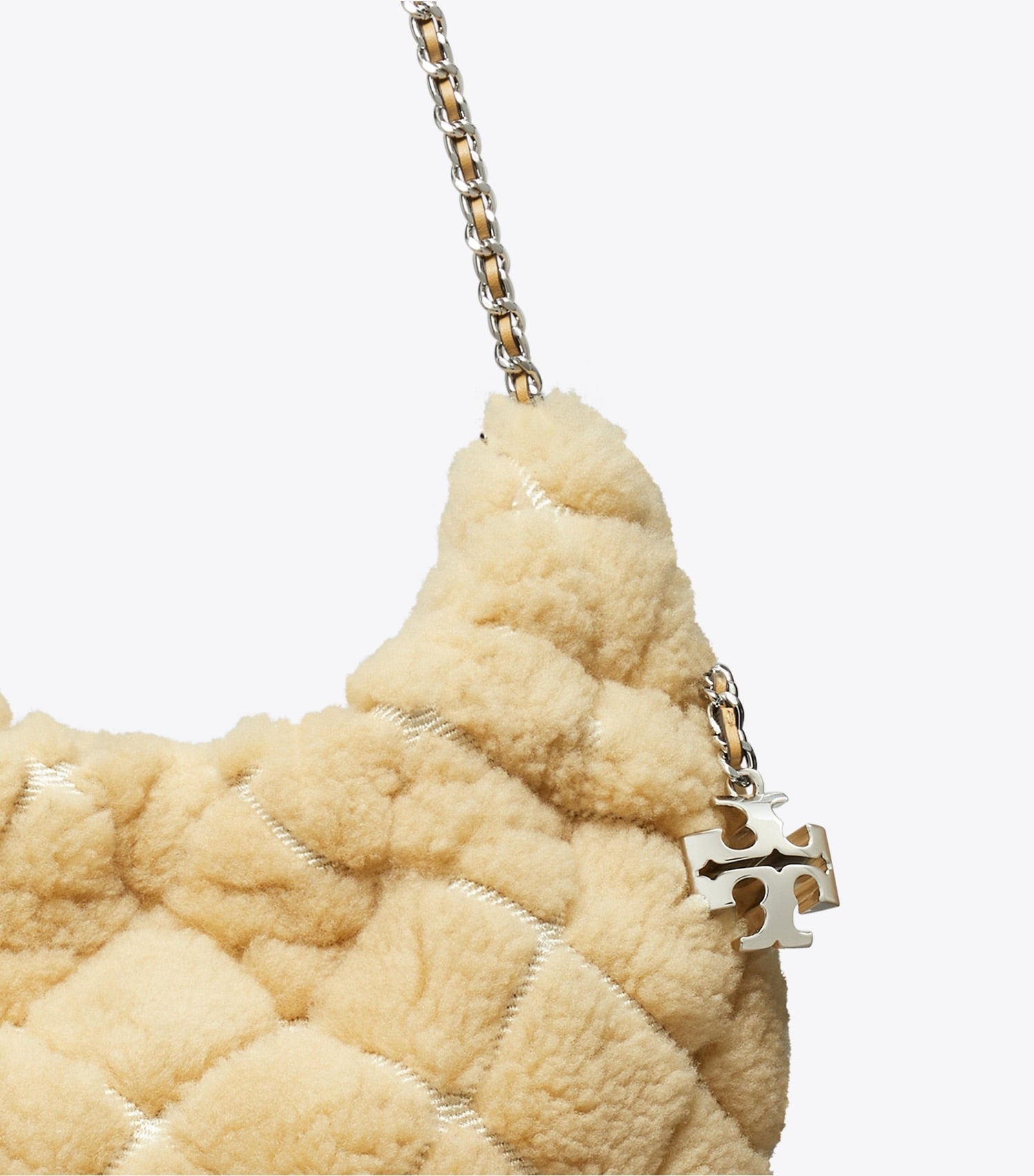 Tory Burch Mini Fleming Shearling Hobo Bag - Ivory