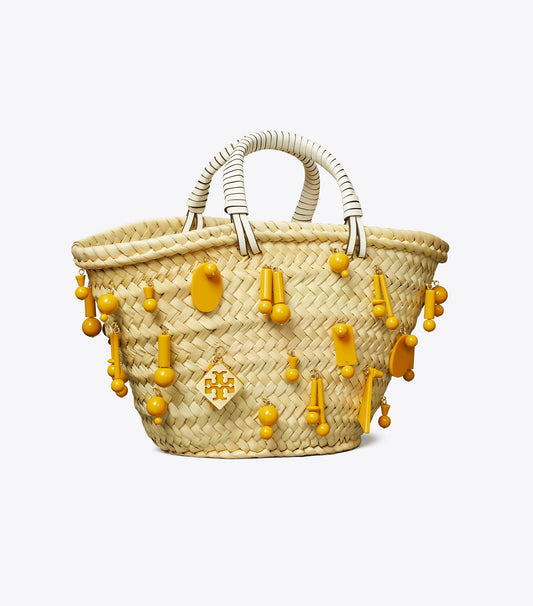Tory Burch Small Raffia Embroidered Tote - Cassia