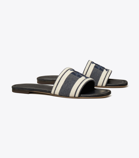 Tory Burch Double T Jacquard Slide - Blue Chiaro / Ash White