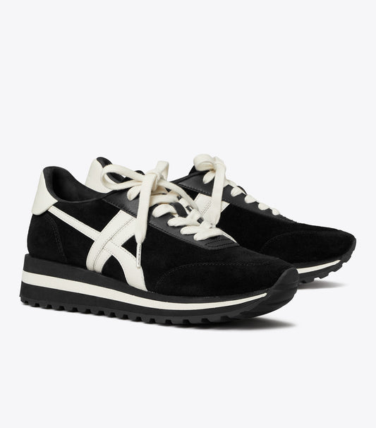 Tory Burch Hank Wedge Sneaker - Black/New Ivory/Titanium White