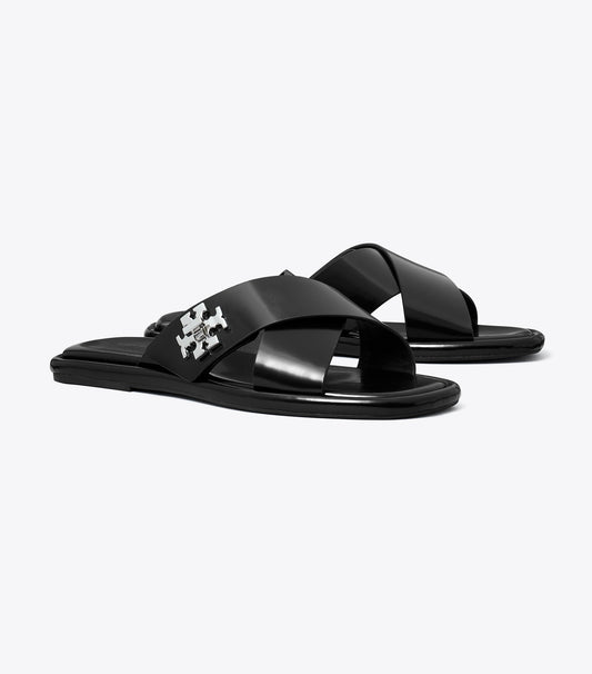 Tory Burch Turnlock Cross-Band Slide - Perfect Black