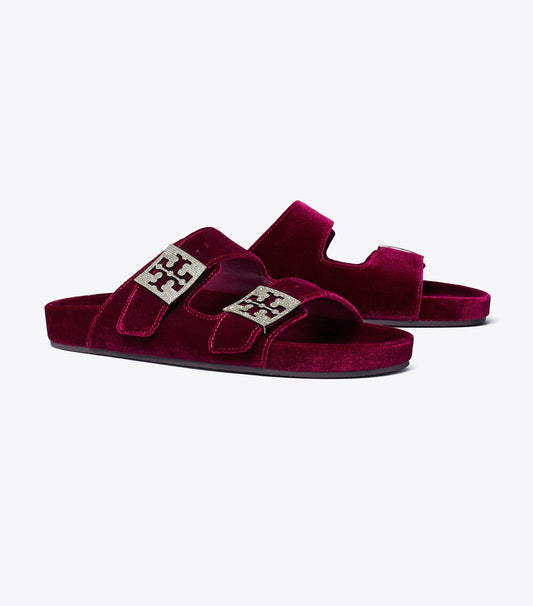 Tory Burch Mellow Pavé Sandal - Burgundy Berry / Silver