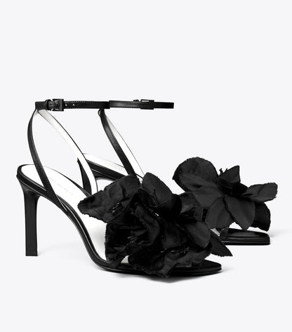Tory Burch Flower Heeled Sandal - Perfect Black