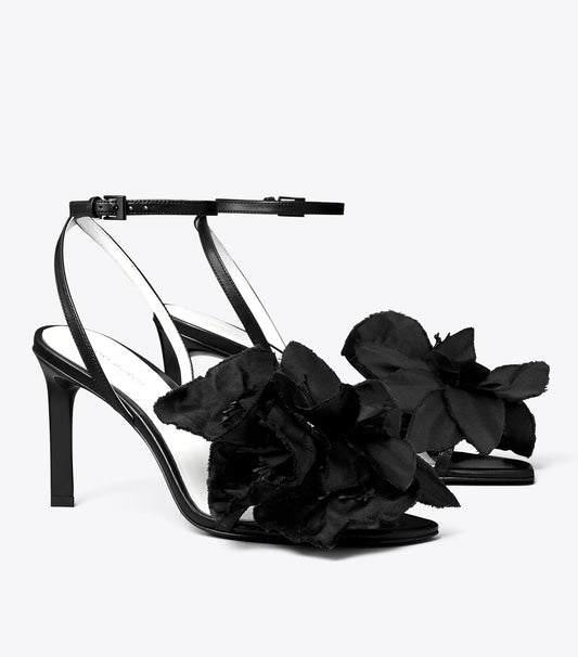 Tory Burch Flower Heeled Sandal - Perfect Black