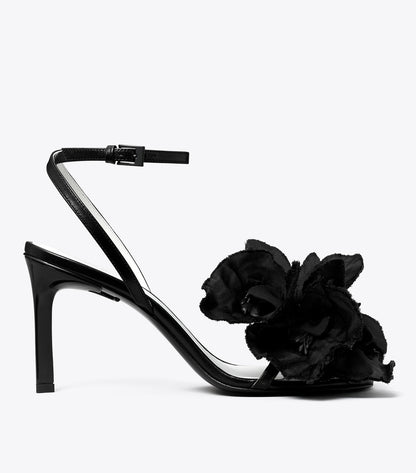 Tory Burch Flower Heeled Sandal - Perfect Black