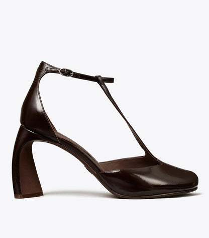 Tory Burch Peep-Toe T-Strap Heeled Sandal - Deep Brown