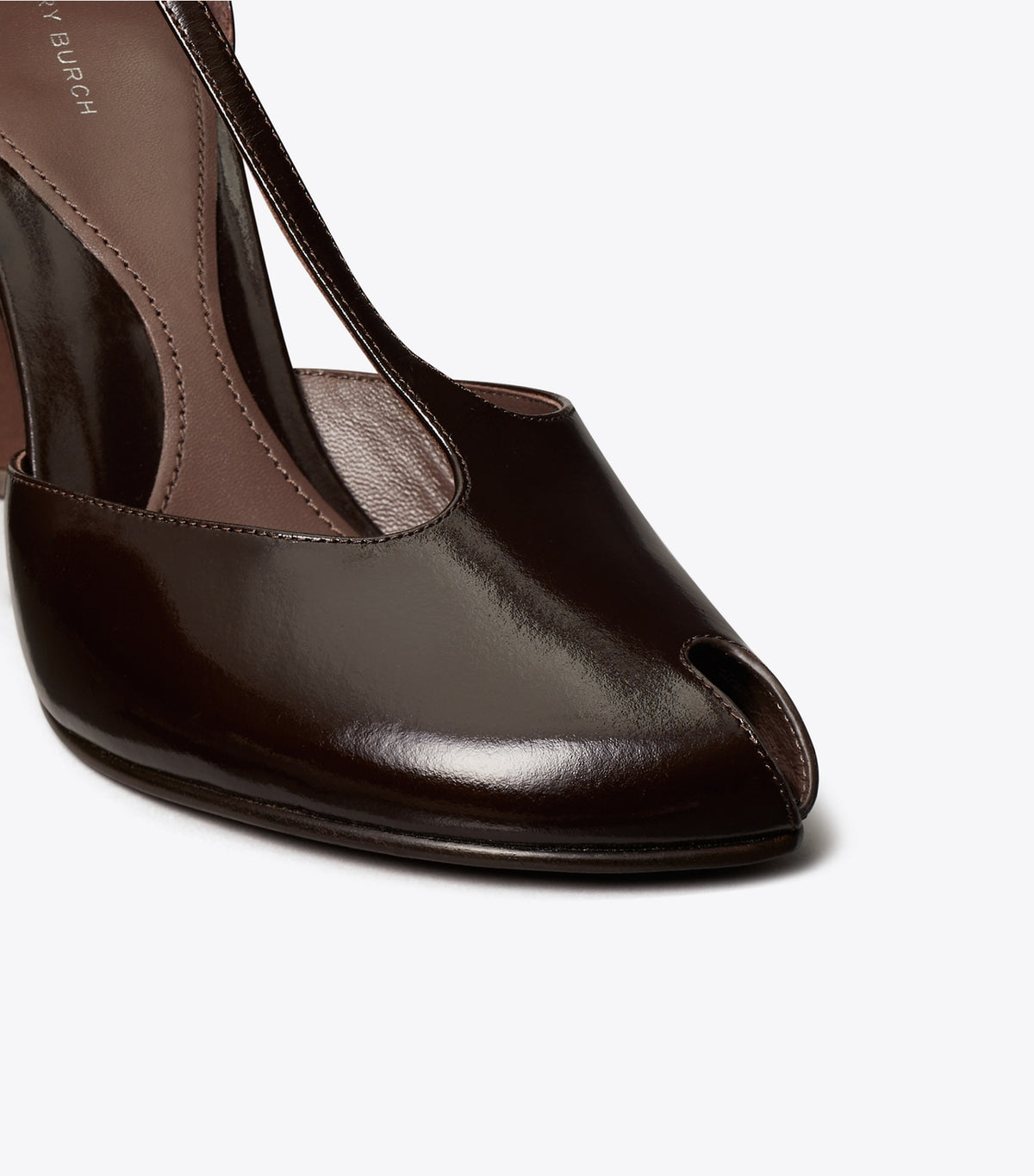 Tory Burch Peep-Toe T-Strap Heeled Sandal - Deep Brown