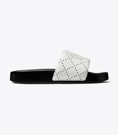 Tory Burch Double T Pool Slide - White / Black Ink