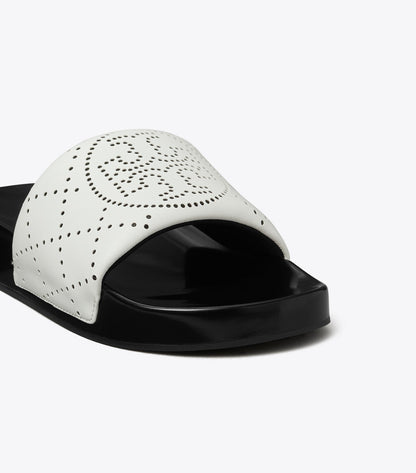 Tory Burch Double T Pool Slide - White / Black Ink