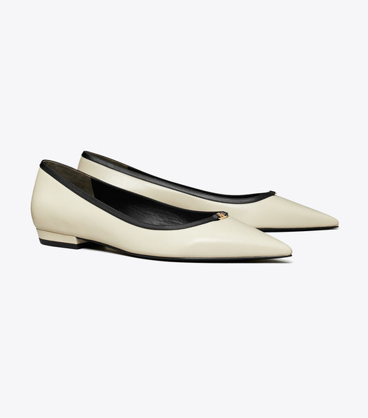 Tory Burch Double T Buckle Flat - Light Cream / Perfect Black