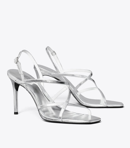 Tory Burch Multi-Strap Heeled Sandal - Silver