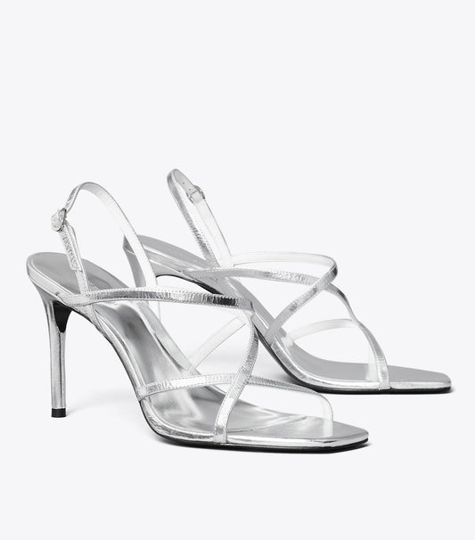 Tory Burch Multi-Strap Heeled Sandal - Silver