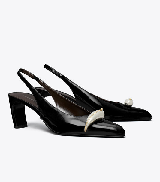 Tory Burch Pierced Slingback Heel - Perfect Black / Silver