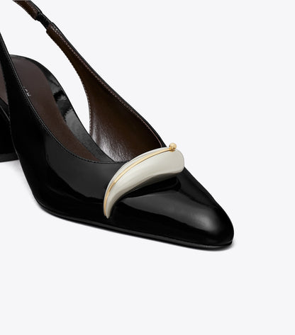 Tory Burch Pierced Slingback Heel - Perfect Black / Silver