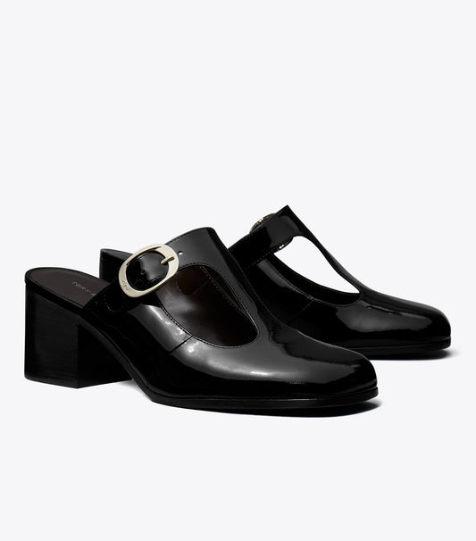Tory Burch Violet T-Strap Heeled Mule - Perfect Black