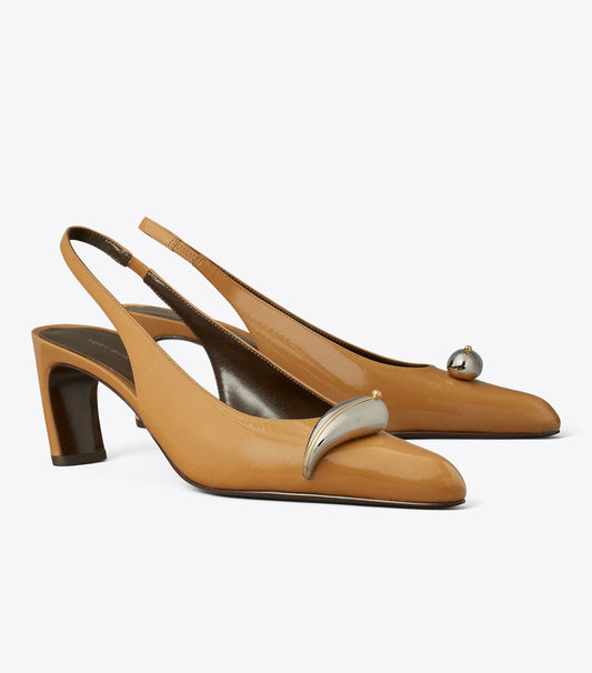Tory Burch Pierced Slingback Heel - Biscotti / Silver