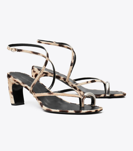 Tory Burch Pierced Strappy Heel Sandal 65mm - Cheetah Spots / Silver
