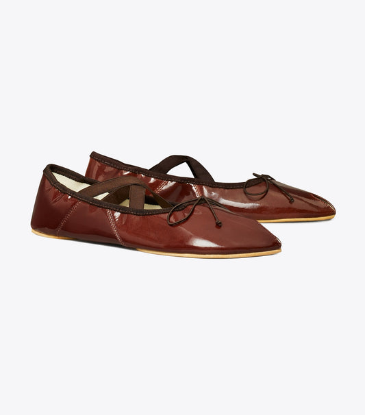 Tory Burch Peep-Toe Mary Jane Ballet - Russet Brown