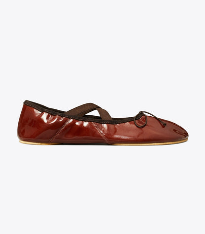 Tory Burch Peep-Toe Mary Jane Ballet - Russet Brown