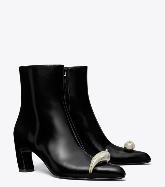 Tory Burch Pierced Heeled Ankle Boot - Perfect Black / Silver